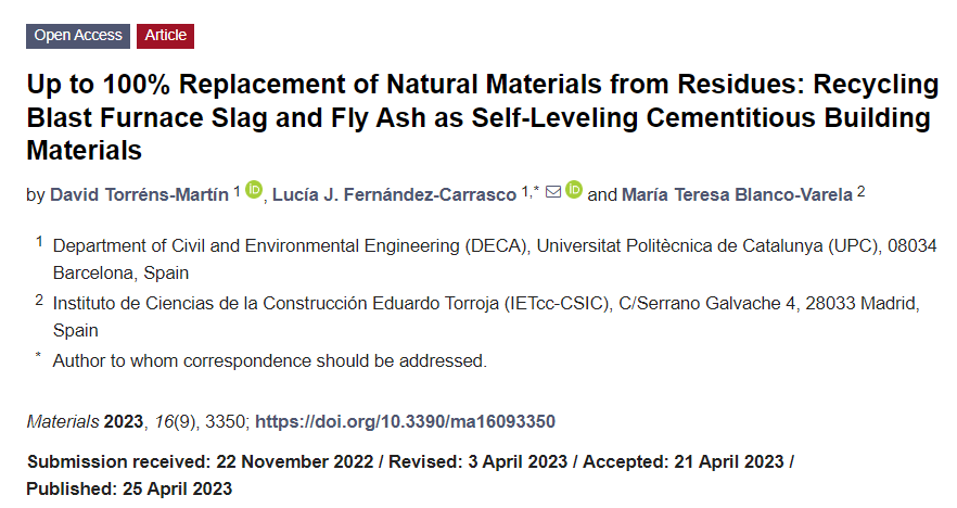 Up to 100% Replacement of Natural Materials from Residues: Recycling Blast Furnace Slag and Fly Ash as Self-Leveling Cementitious Building Materials