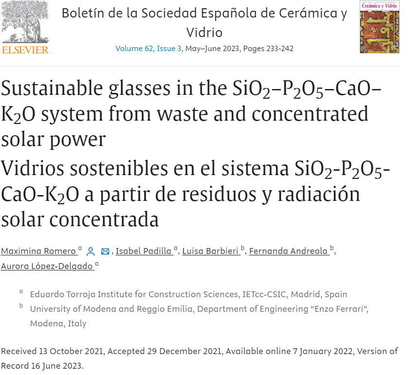 Sustainable glasses in the SiO2–P2O5–CaO–K2O system from waste and concentrated solar power
