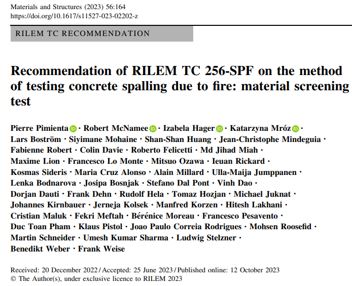 Recommendation of RILEM TC 256-SPF on the method of testing concrete spalling due to fire: material screening test