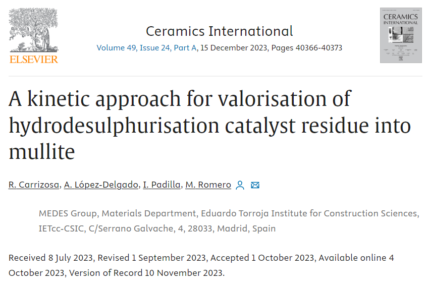 A kinetic approach for valorisation of hydrodesulphurisation catalyst residue into mullite