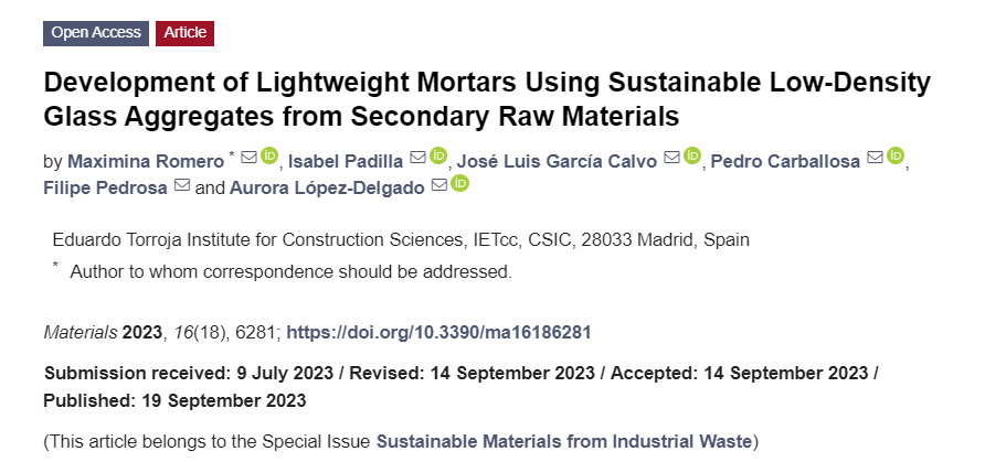 Development of Lightweight Mortars Using Sustainable Low-Density Glass Aggregates from Secondary Raw Materials