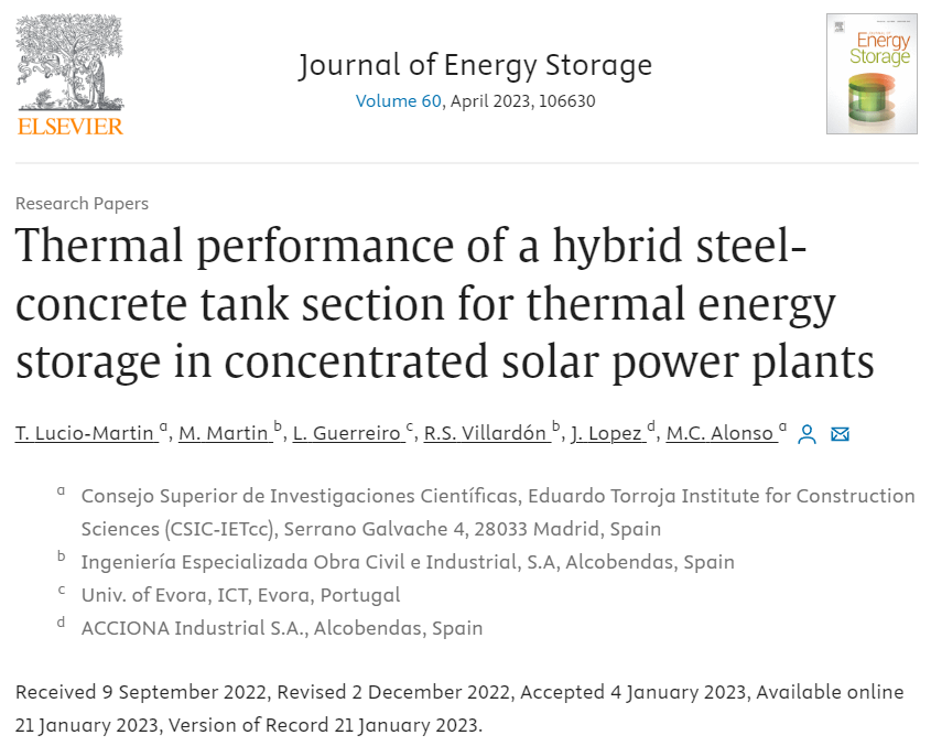 Thermal performance of a hybrid steel-concrete tank section for thermal energy storage in concentrated solar power plants