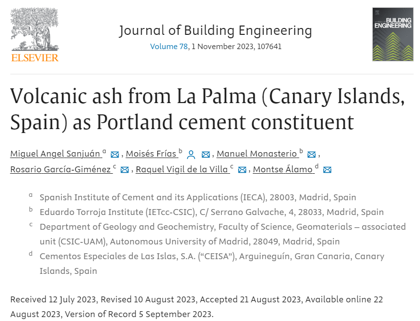 Volcanic ash from La Palma (Canary Islands, Spain) as Portland cement constituent